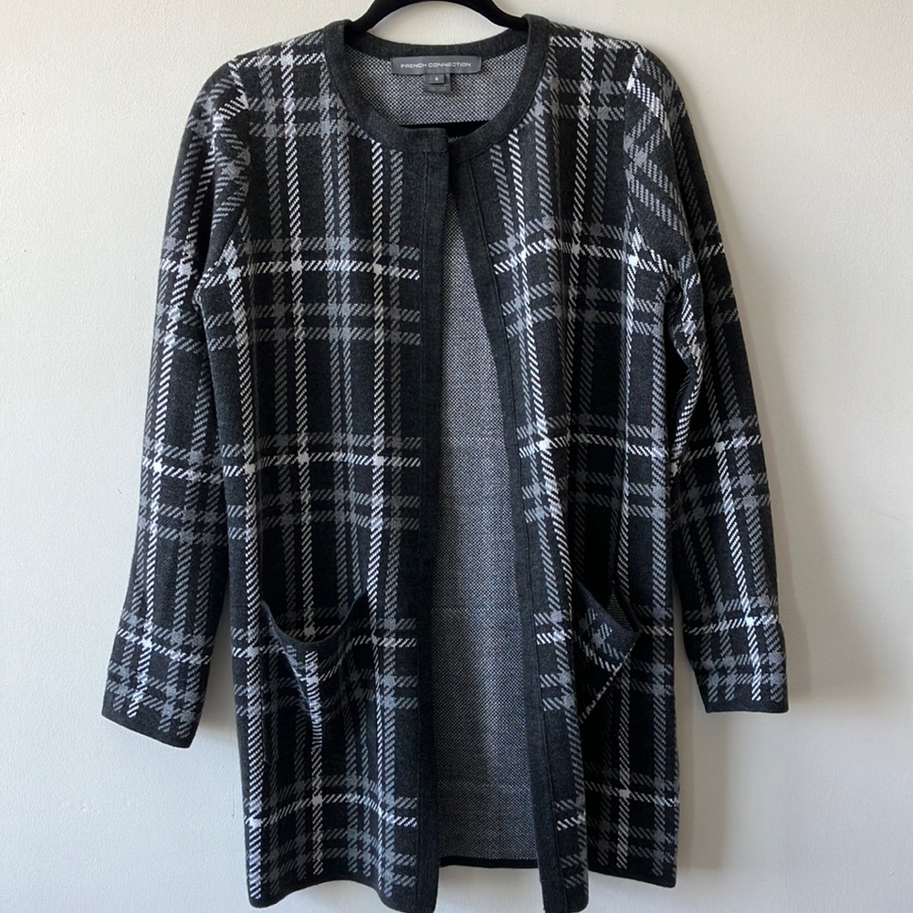 Grey Plaid French Connection Coatigan Size Small